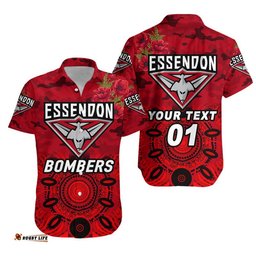 Custom Personalised Essendon Bombers ANZAC Hawaiian Shirt Indigenous Vibes Red