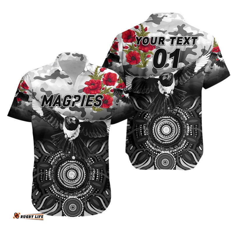 Custom Personalised Collingwood Magpies ANZAC Hawaiian Shirt Indigenous Vibes