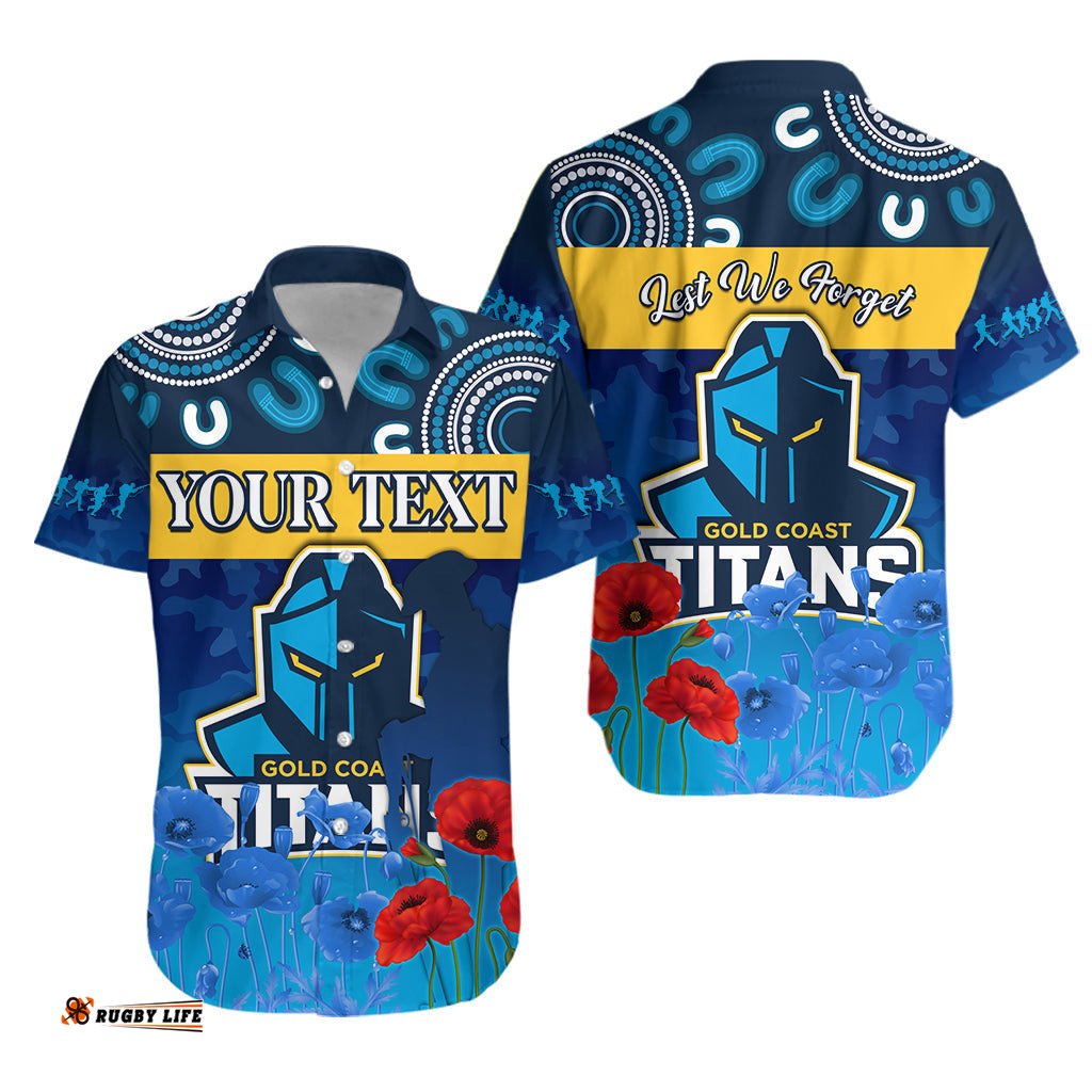 Custom Personalised Titans ANZAC Hawaiian Shirt Gold Coast Aboriginal Lest We Forget