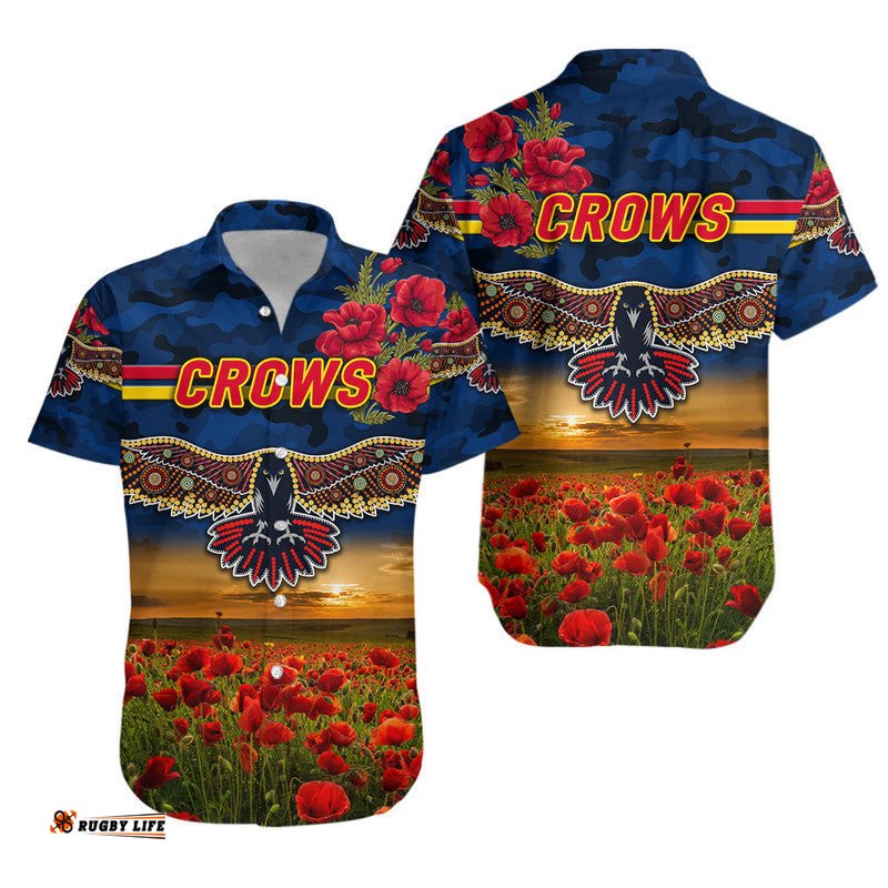 Adelaide Crows ANZAC Hawaiian Shirt Poppy Vibes Navy Blue