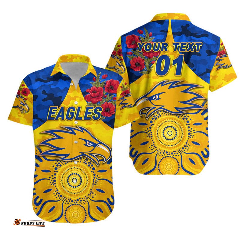 Custom Personalised West Coast Eagles ANZAC Hawaiian Shirt Indigenous Vibes Gold