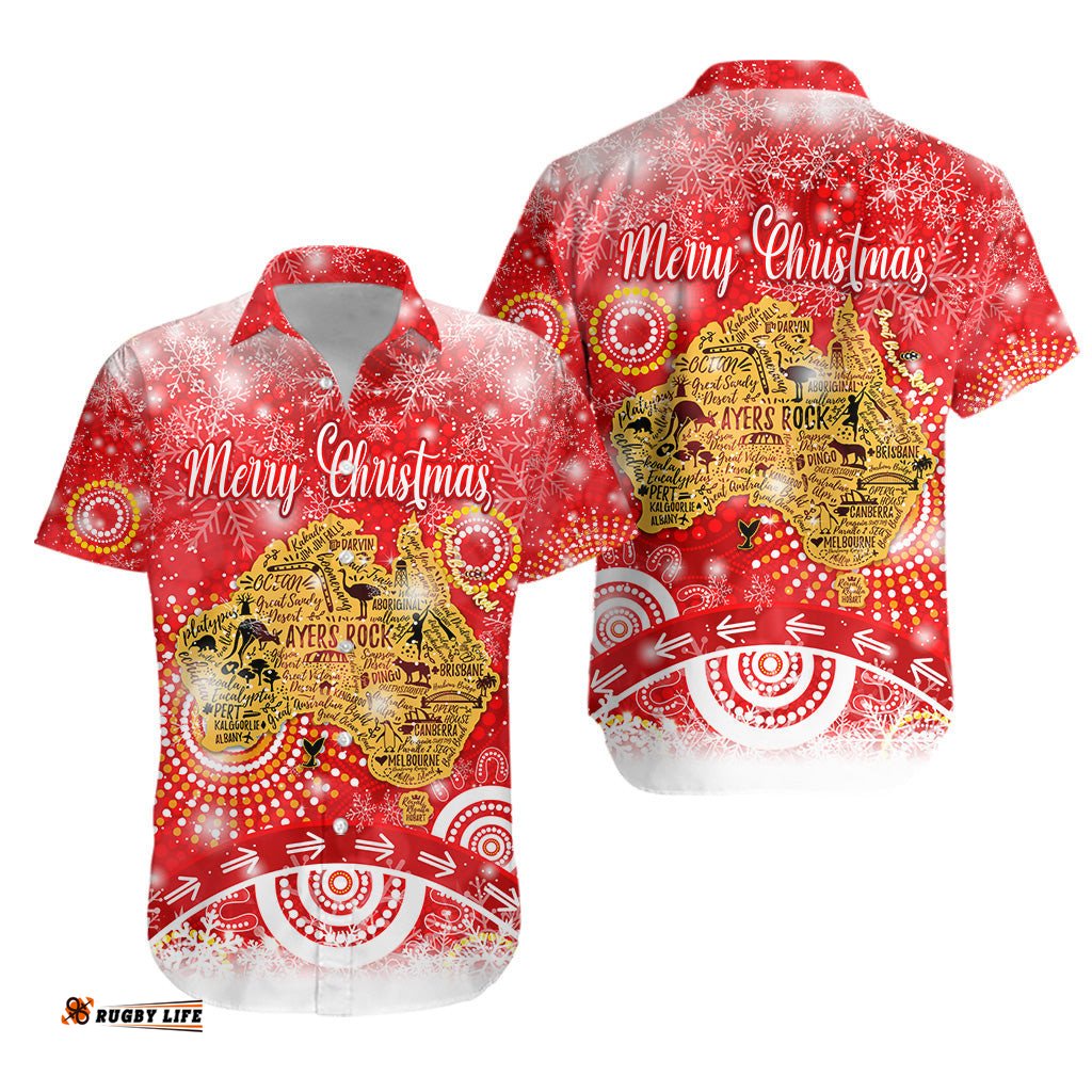 Australia Map Christmas Hawaiian Shirt Original Style Red