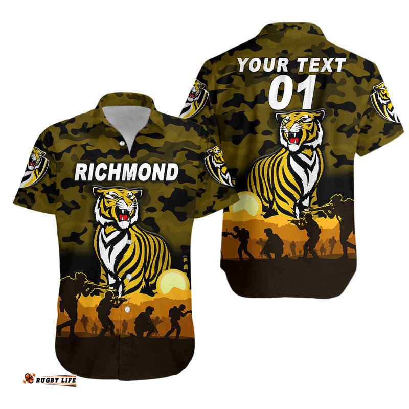 Custom Personalised Richmond Tigers ANZAC Hawaiian Shirt Simple Style Black