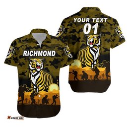 Custom Personalised Richmond Tigers ANZAC Hawaiian Shirt Simple Style Black