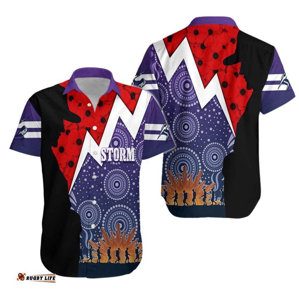 Melbourn Storm Rugby Hawaiian Shirt ANZAC Day Thunder Style