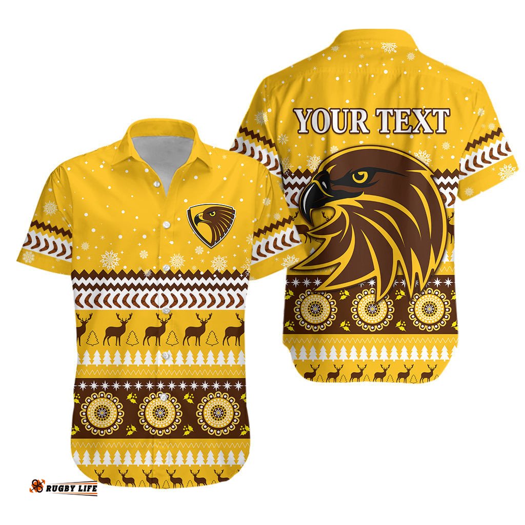 Custom Personalised Hawks Christmas Hawaiian Shirt Indigenous Hawthorn Football