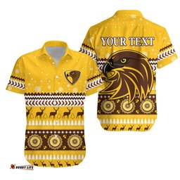 Custom Personalised Hawks Christmas Hawaiian Shirt Indigenous Hawthorn Football