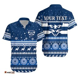 Custom Personalised Cats Christmas Hawaiian Shirt Indigenous Geelong Football