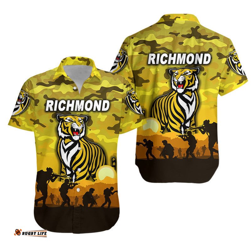 Richmond Tigers ANZAC Hawaiian Shirt Simple Style Yellow