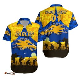 Custom Personalised West Coast Eagles ANZAC Hawaiian Shirt Simple Style Royal Blue