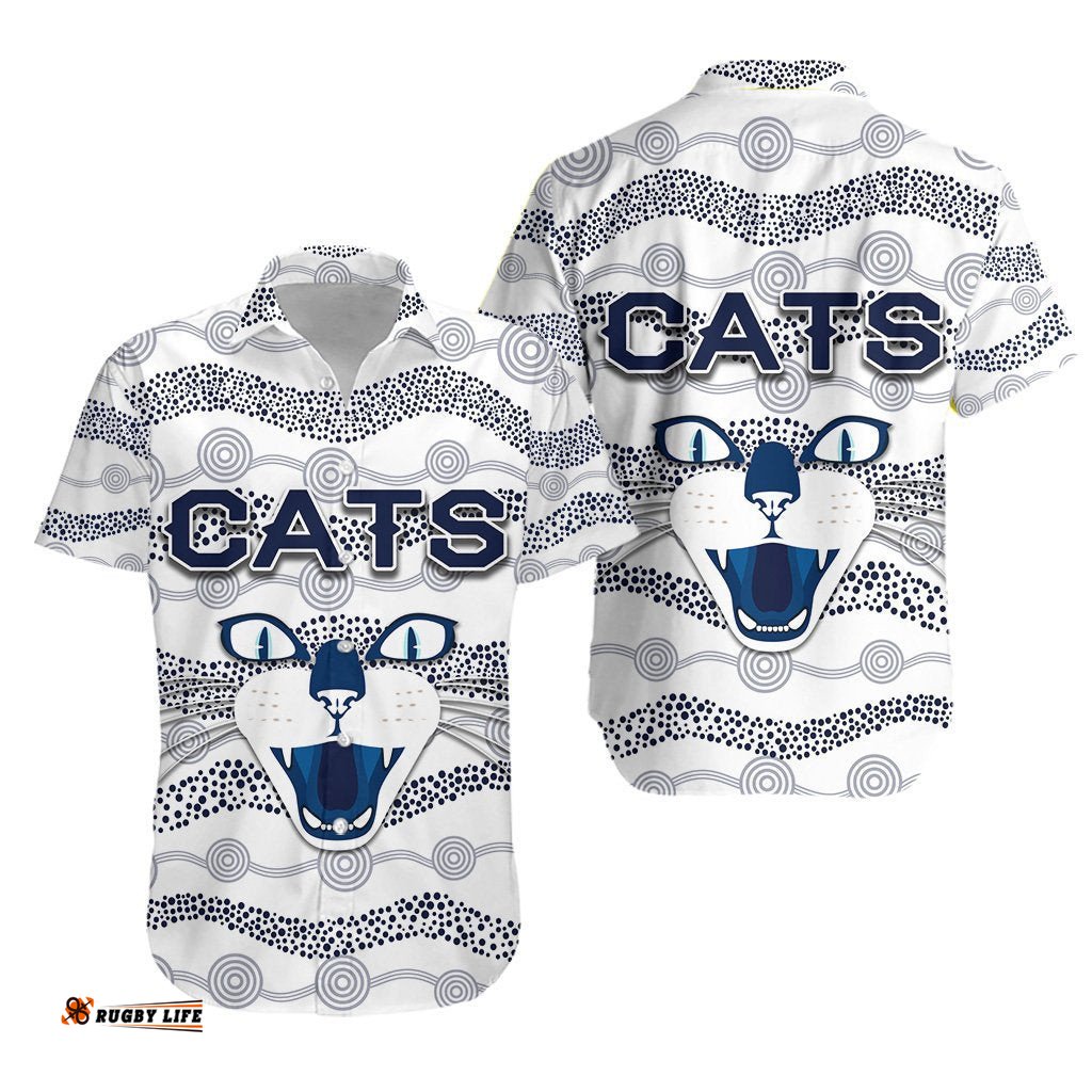 Geelong Hawaiian Shirt Cats Indigenous White