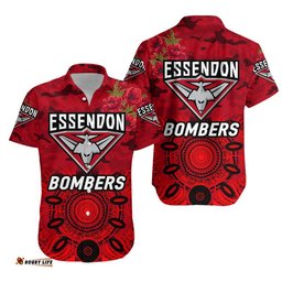 Essendon Bombers ANZAC Hawaiian Shirt Indigenous Vibes Red