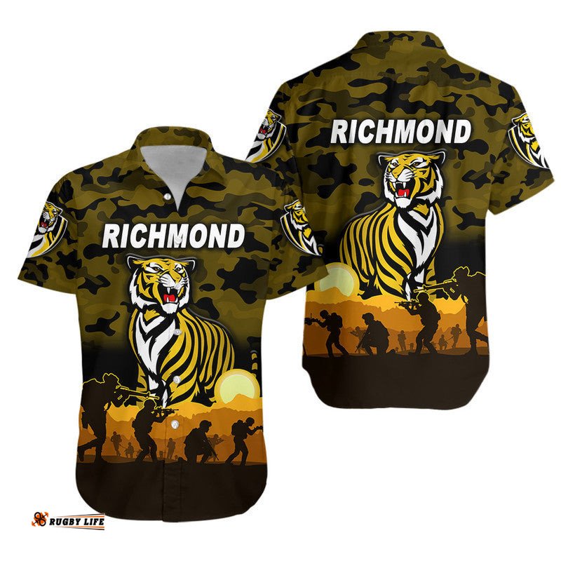Richmond Tigers ANZAC Hawaiian Shirt Simple Style Black
