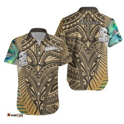 NOTEXT Simple Hawaiian Shirt Maori Hei Tiki and Paua Golden