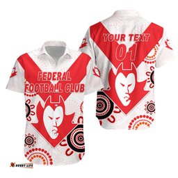 Custom Personalised Federal Demons Football Club Hawaiian Shirt Indigenous Version, Custom Text And Number