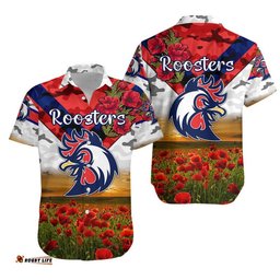 Sydney Roosters ANZAC Hawaiian Shirt Poppy Flowers Vibes White