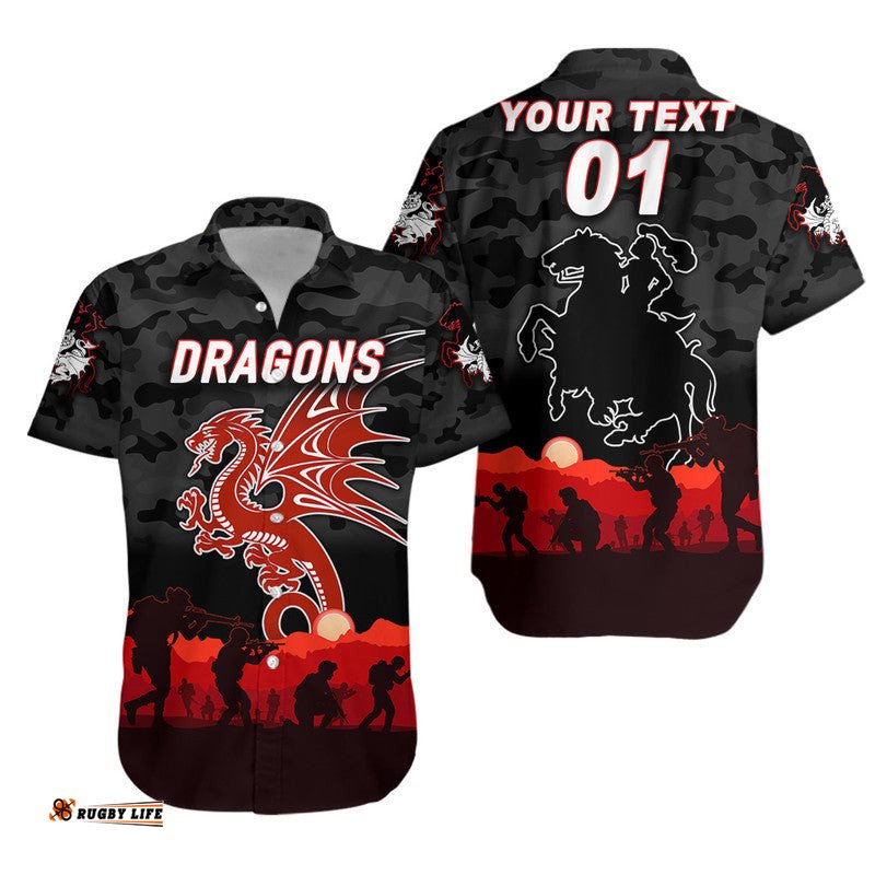 Custom Personalised St. George Illawarra Dragons ANZAC Hawaiian Shirt Simple Style Black