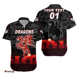 Custom Personalised St. George Illawarra Dragons ANZAC Hawaiian Shirt Simple Style Black