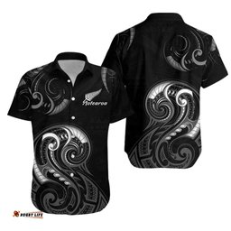 Aotearoa Fern Hawaiian Shirt Maori Pattern Version Black