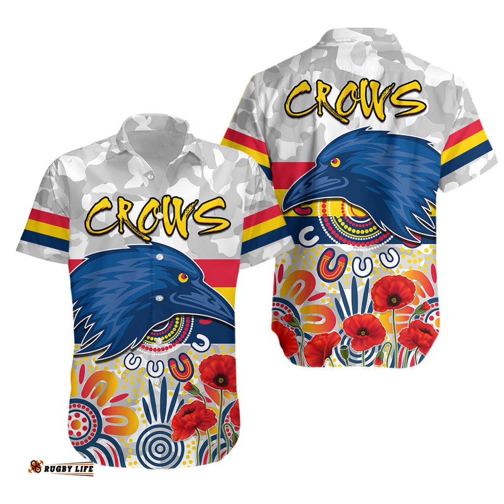 Crows ANZAC Hawaiian Shirt Adelaide Football Aboriginal Poppy