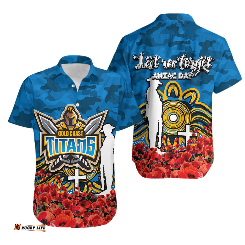 Gold Coast Titans Hawaiian Shirt ANZAC Day Poppy Flowers With Army Patterns