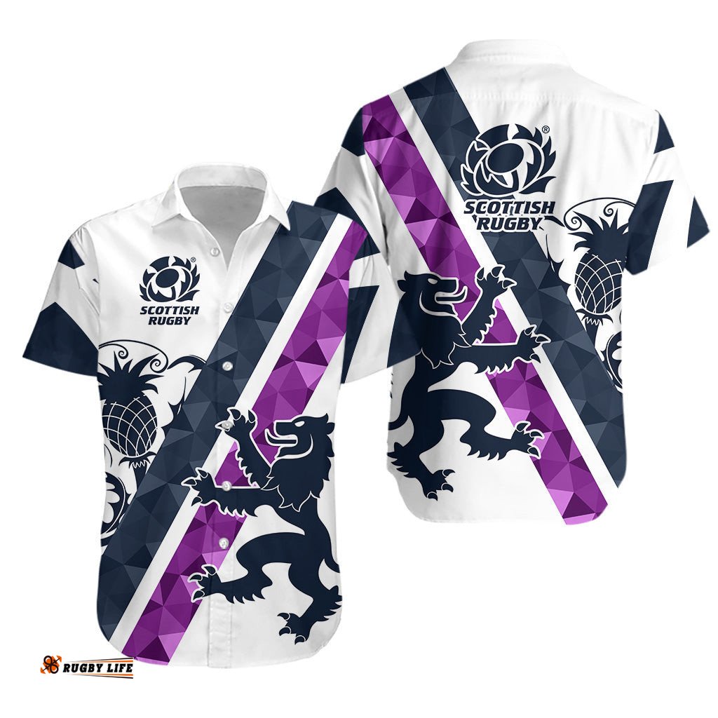 Scotland Rugby Hawaiian Shirt Scottish Thistle White