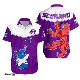 Scottish Rugby Hawaiian Shirt Map Of Scotland Thistle Purple Version