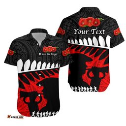 Custom Personalised New Zealand Maori ANZAC Hawaiian Shirt Remembrance Soldier Black