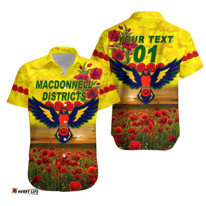 Custom Personalised MacDonnell Districts ANZAC Hawaiian Shirt Poppy Vibes