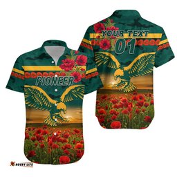 Custom Personalised Pioneer Football Club ANZAC Hawaiian Shirt Poppy Vibes