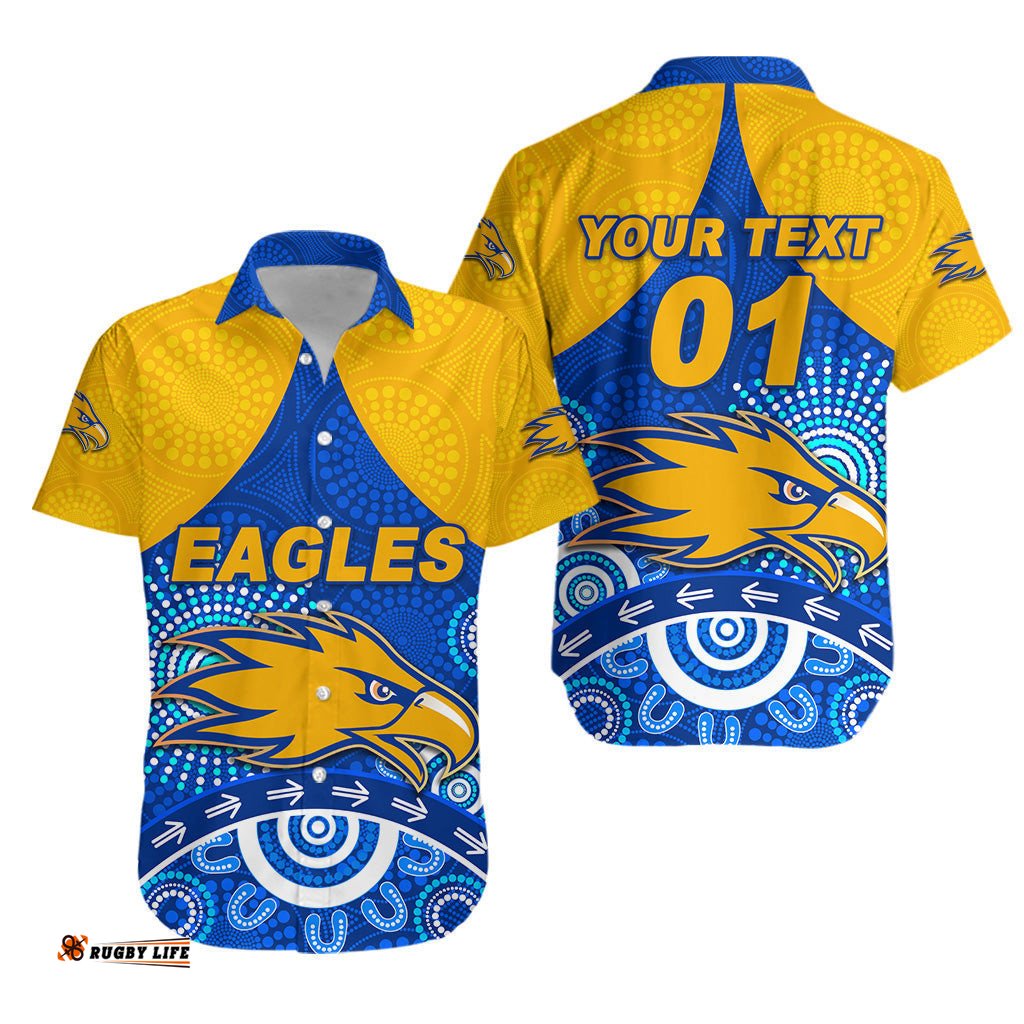 Custom Personalised West Coast Eagles Hawaiian Shirt Indigenous Version Blue, Custom Text And Number