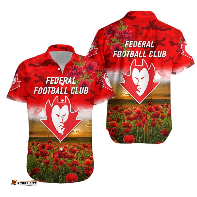Federal Football Club ANZAC Hawaiian Shirt Poppy Vibes