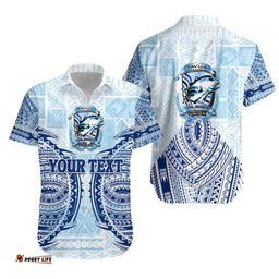 Custom Personalised Fiji Tavua Rugby Tapa Hawaiian Shirt Polynesian Blue