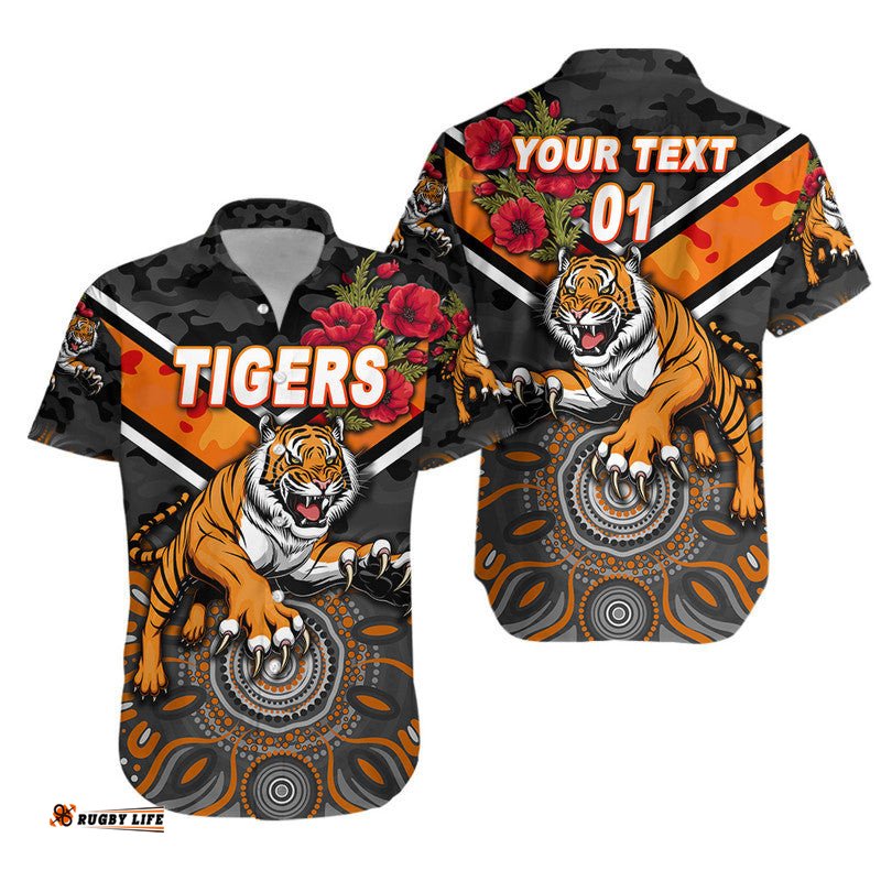 Custom Personalised Wests Tigers ANZAC Hawaiian Shirt Indigenous Vibes