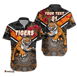 Custom Personalised Wests Tigers ANZAC Hawaiian Shirt Indigenous Vibes