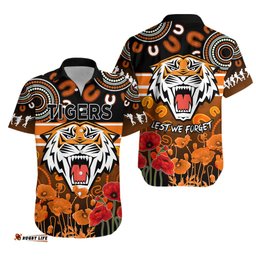 Wests Tigers ANZAC Hawaiian Shirt Aboriginal Lest We Forget