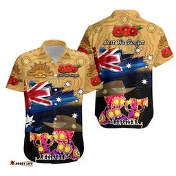 Australia Aboriginal ANZAC Hawaiian Shirt Remembrance Vibes Gold