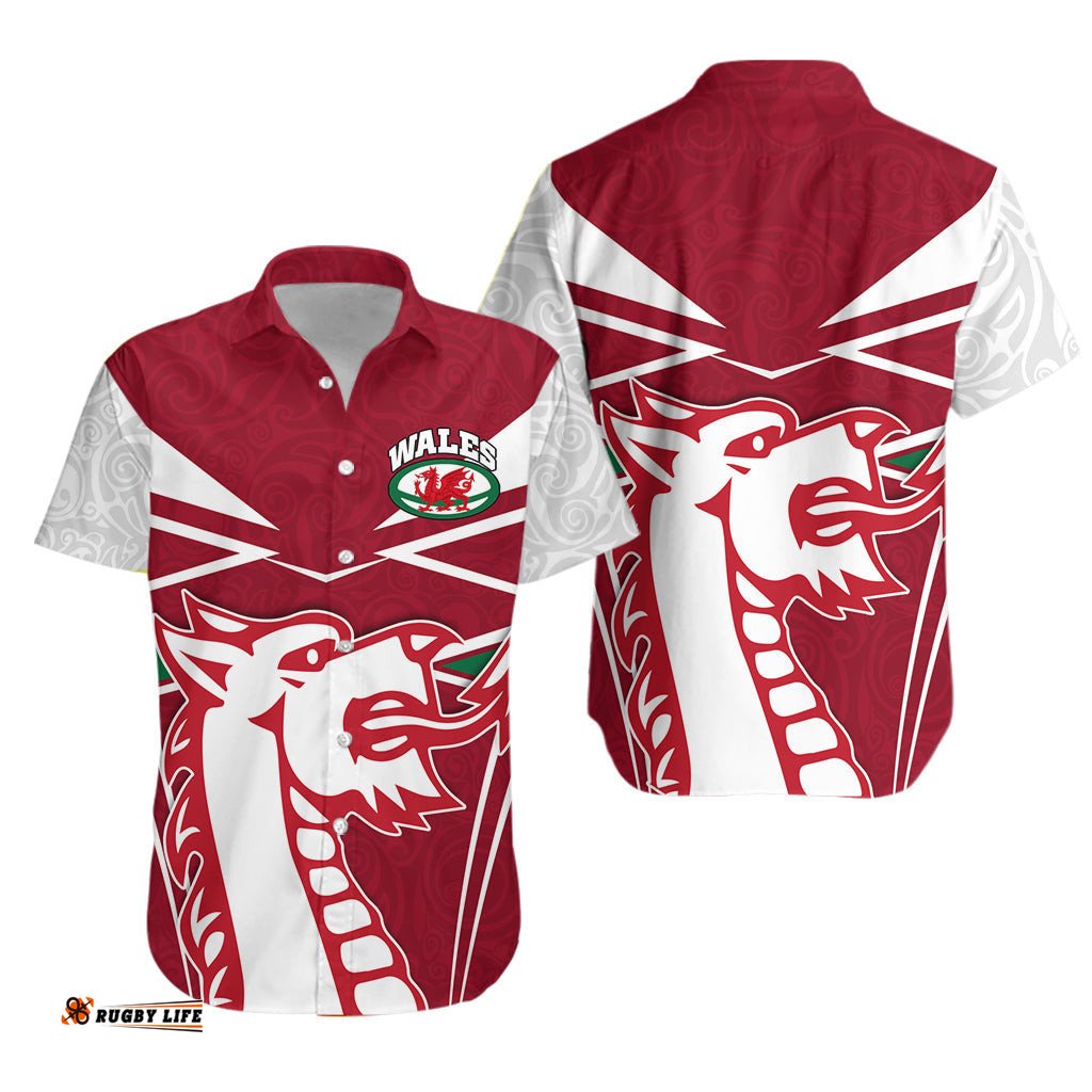 Wales Rugby Hawaiian Shirt Celtic Welsh Dragon With Triskelion