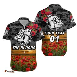 Custom Personalised West Football Club Alice Springs ANZAC Hawaiian Shirt The Bloods Poppy Vibes Black