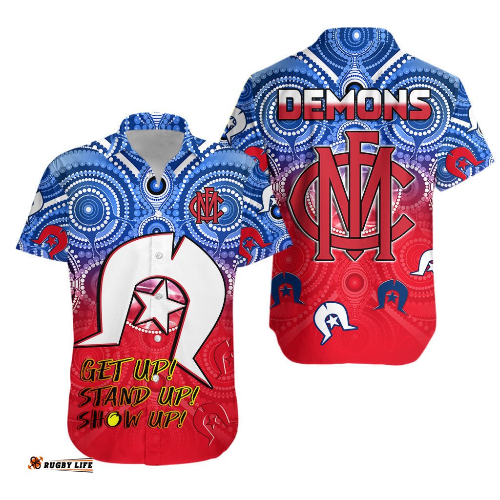 Demons Football NAIDOC Week Hawaiian Shirt Melbourne North Melbourne Aboriginal Dhari
