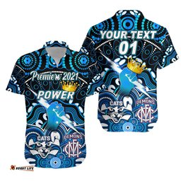 Custom Personalised Port Adelaide Power Indigenous Hawaiian Shir Football Premiers The King, Custom Text And Number