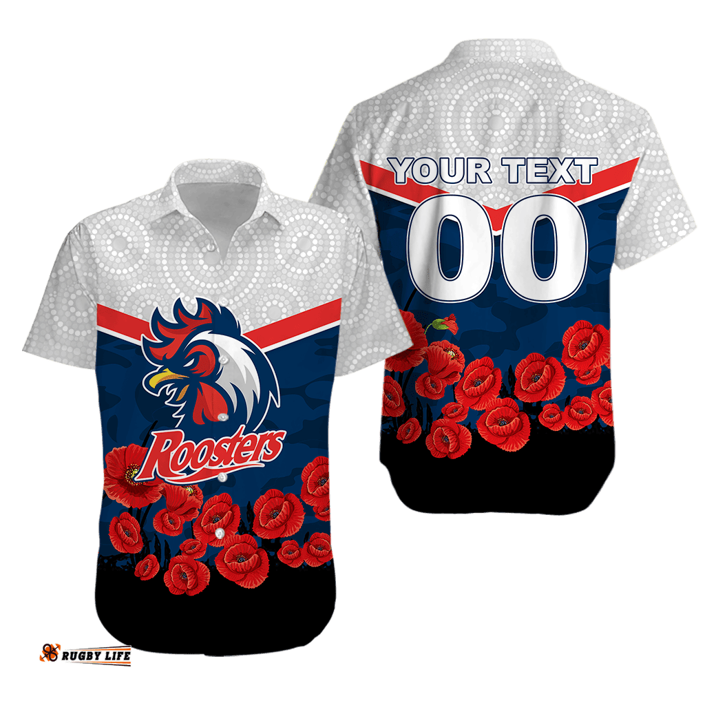 Custom Personalised Roosters ANZAC Day Hawaiian Shirt Indigenous Art
