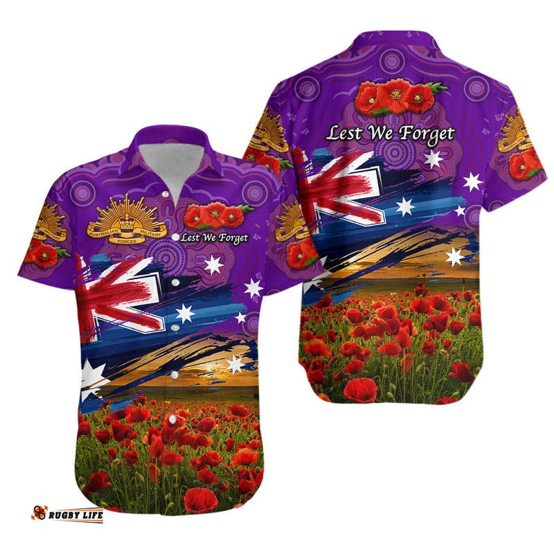 Australia Aboriginal ANZAC Hawaiian Shirt Poppy Vibes Purple