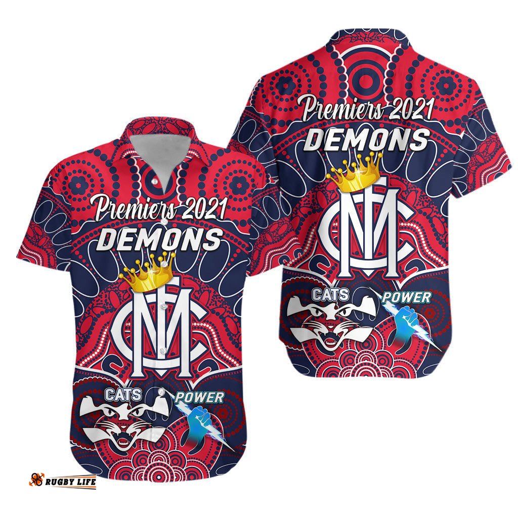 Melbourne Demons Indigenous Hawaiian Shirt Football Premiers The King
