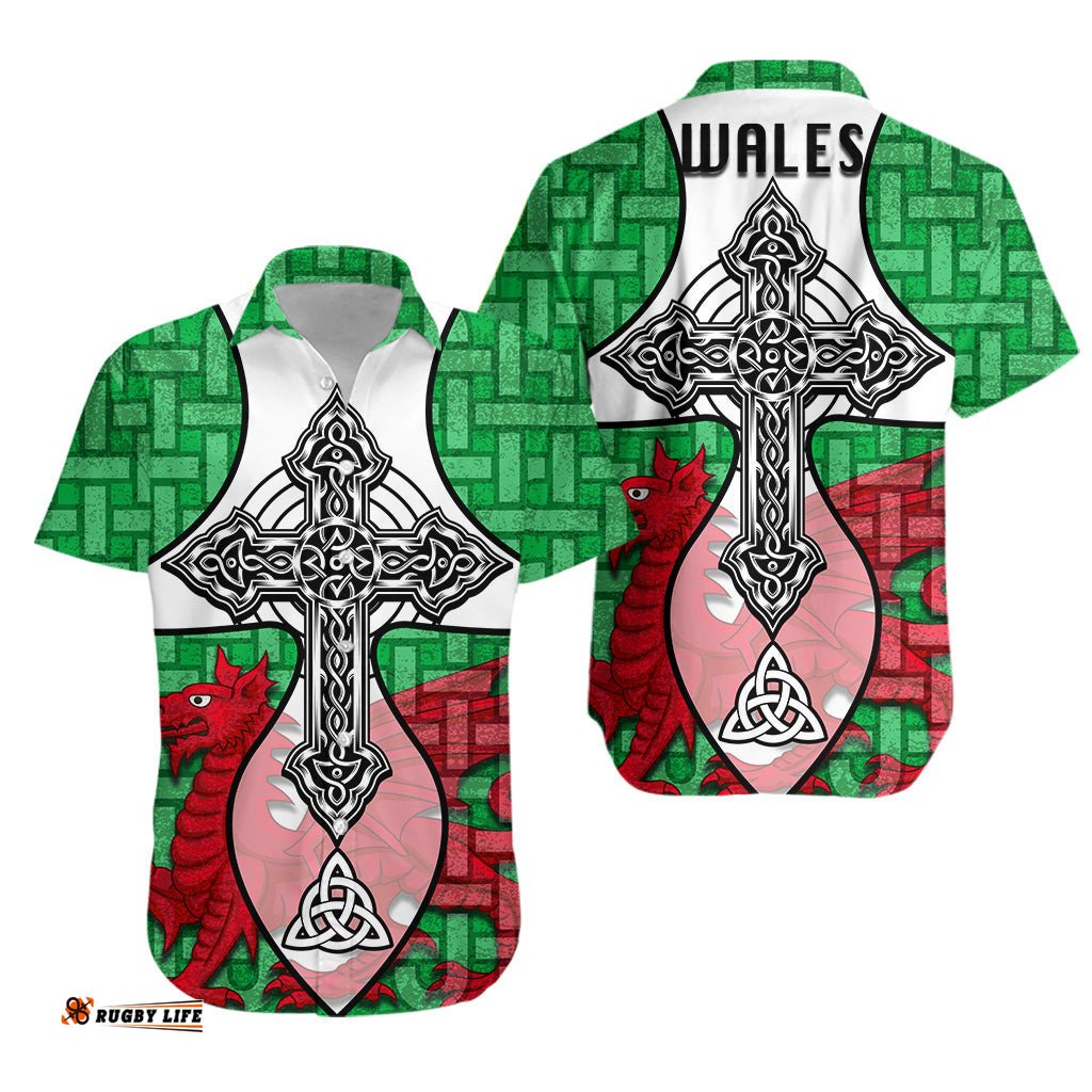 Wales Celtic Cross Dragon Hawaiian Shirt 0