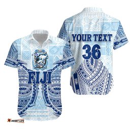 Custom Personalised Fiji Tavua Rugby Tapa Hawaiian Shirt Polynesian Blue, Custom Text and Number