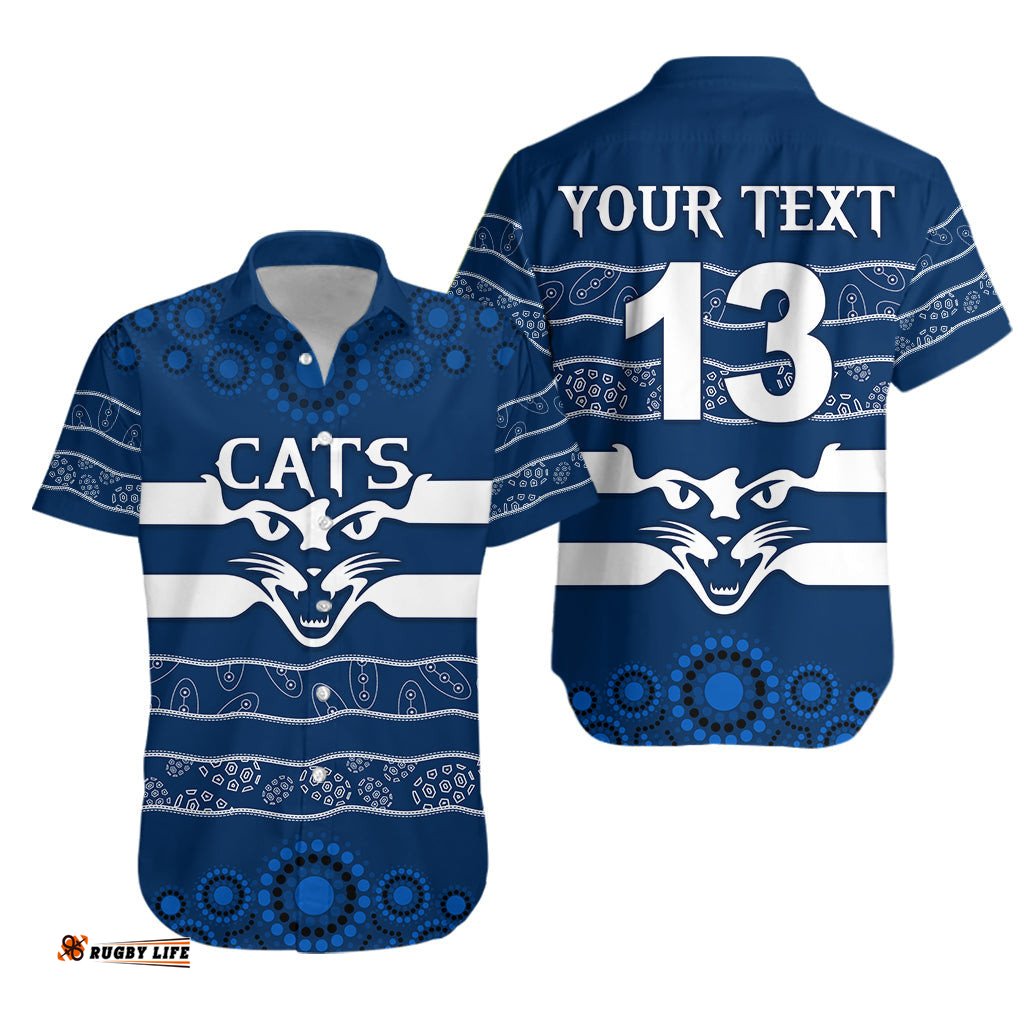 Custom Personalised Cats Indigenous Hawaiian Shirt Football Geelong Custom Text and Number