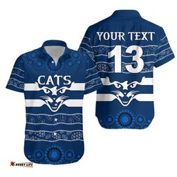 Custom Personalised Cats Indigenous Hawaiian Shirt Football Geelong Custom Text and Number