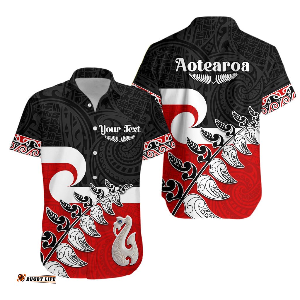 Custom Personalised Waitangi Hawaiian Shirt Aotearoa Maori Pattern Mix Fern and Manaia Koru
