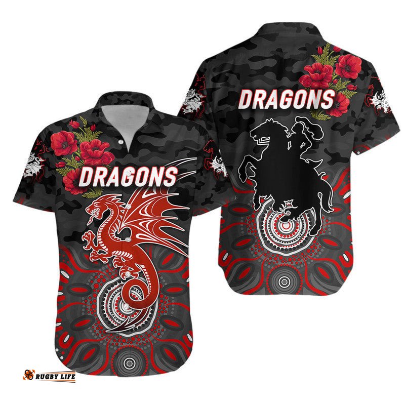 St. George Illawarra Dragons ANZAC Hawaiian Shirt Indigenous Vibes Black